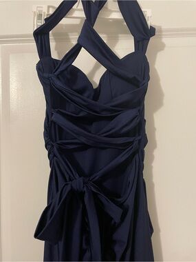 B Darlin Navy Blue Backless Strappy Evening Dress